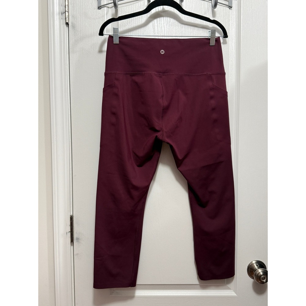 RBX Womens Large Burgundy High Waisted Capri Leggings Side Pockets Athleisure - Picture 2 of 16